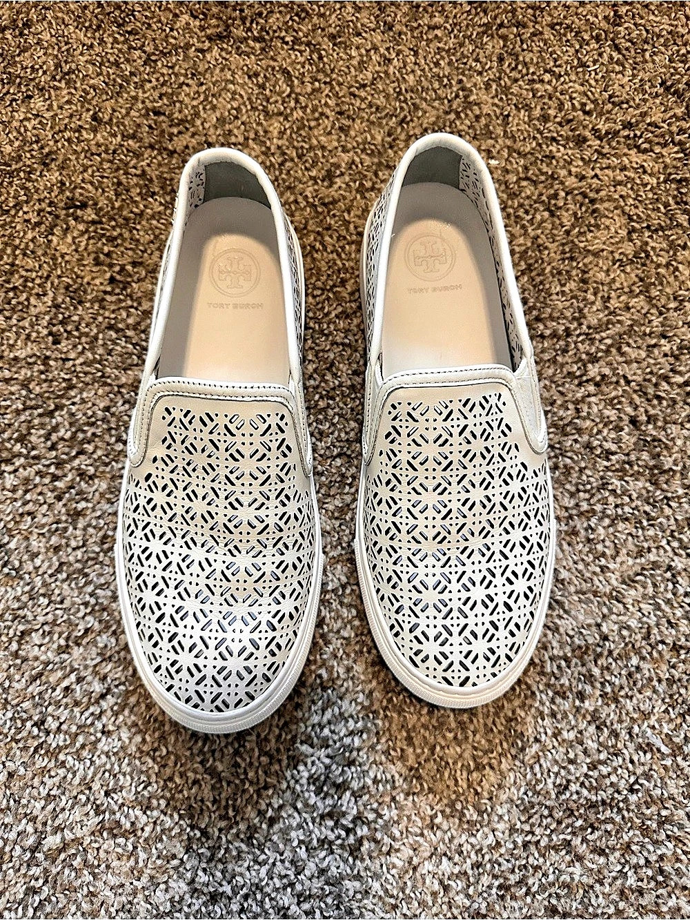 Tory Burch Miles Perforated Leather Slip-On Sneaker Sneakers White US 8